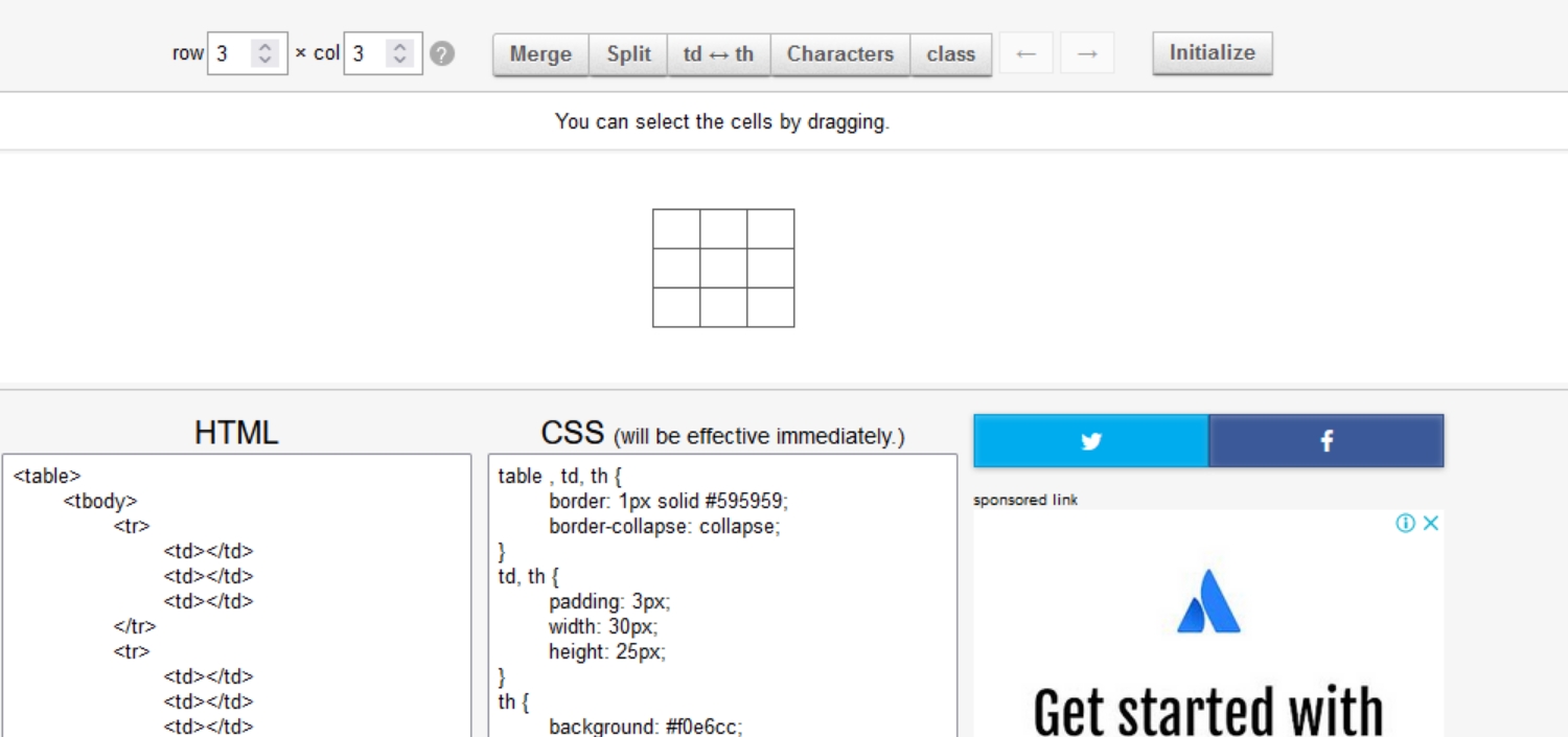 Table Tag Generator